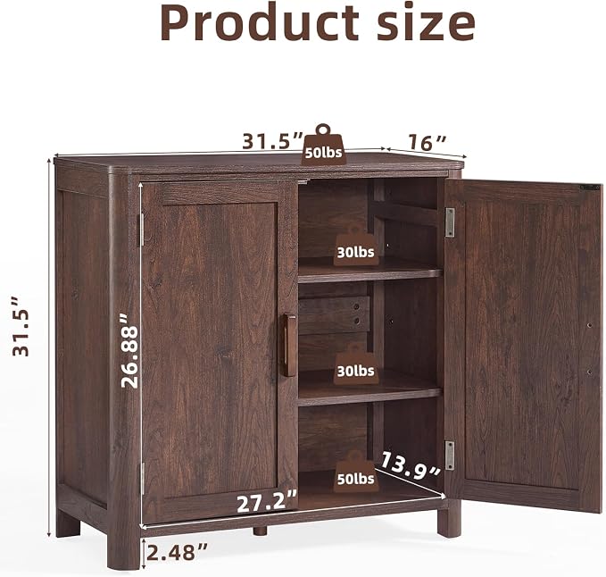 Joaxswe Sideboard Buffet Cabinet with Storage Set of 2, 31.5" Arc-Shaped Credenza with 2 Doors & Adjustable Shelves, Coffee Bar Cabinet for Kitchen, Living Room, Walnut