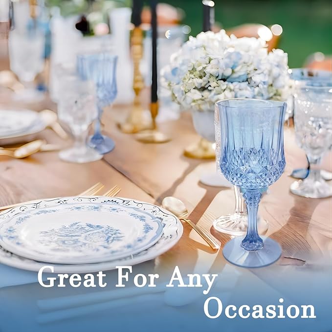 Plastic Wine Glasses, Plastic Goblets Vintage Style Cordial Drinking Glasses for Valentine’s Day, Wedding Reception, Grand Event Party Supplies (100, Blue)