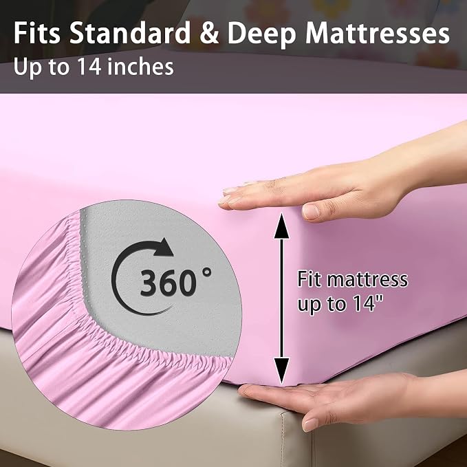 Pamnest Comforter Set King Size, Retro Daisy Pink 7 Pcs Bedding for Kids and Adults, Hippie Aesthetic Kids Bed Sheet Sets with Fitted Sheet 2 Pillowcases & 2 Shams for Bedroom Bed Decor