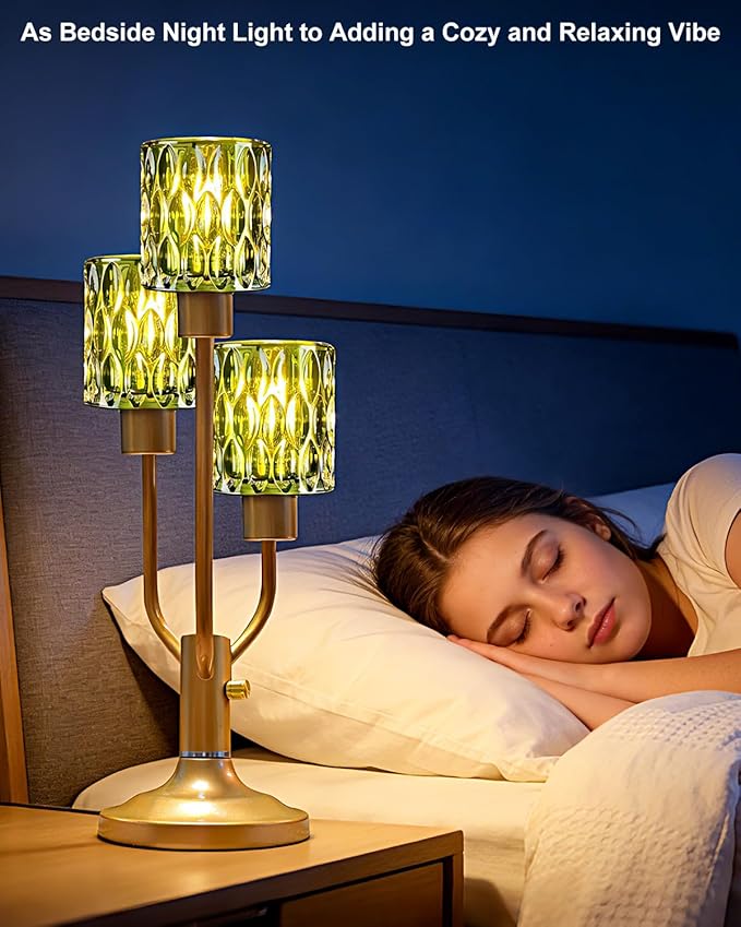 Lightdot Mid Century Modern Table Lamp for Living Room Dimmable Nightstand Lamp Gold Vintage Desk Lamp Green Glass 3 Bulbs Included Warmwhite Ambient Bedside Lamp for Bedroom Home Office Decor Gift