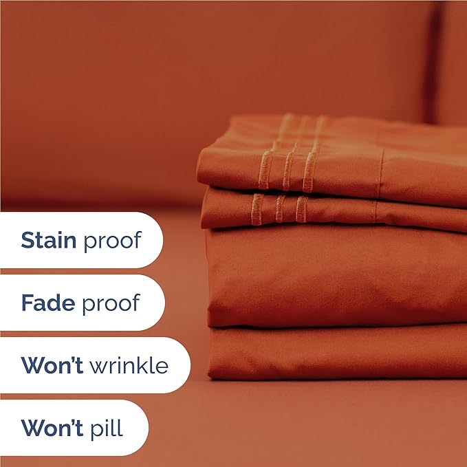 Full Size 4 Piece Sheet Set - Comfy Breathable & Cooling Sheets - Hotel Luxury Bed Sheets for Women and Men - Deep Pockets, Easy-Fit, Soft and Wrinkle Free Sheets - Terracotta Oeko-Tex Bed Sheet Set