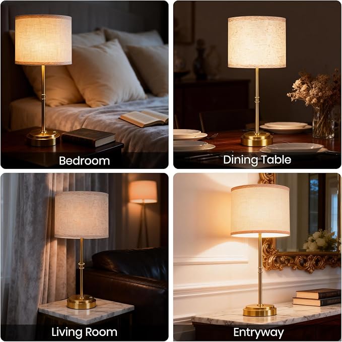 AWOKE 17.7-Inch Tall Cordless Table Lamp, 7500mAh Long-Lasting Battery Operated Light, Stepless Dimmable 3000K Warm Desk Lamp with Easy-Assembly DIY Fabric Shade for Bedroom and Nightstand