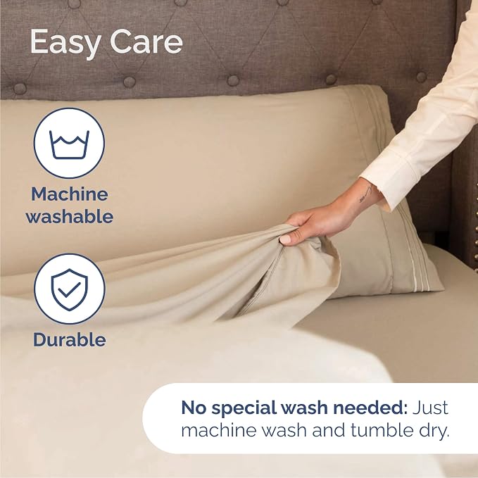 Cal King Size 4 Piece Sheet Set - Comfy Breathable & Cooling Sheets - Hotel Luxury Bed Sheets for Women & Men - Deep Pockets, Easy-Fit, Extra Soft & Wrinkle Free Sheets - Cream Oeko-Tex Bed Sheet Set