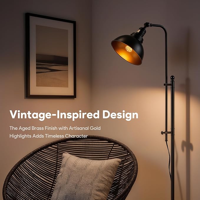 VONLUCE Floor Lamp for Living Room, 65" Black Floor Lamp Adjustable Height & Head Vintage Metal Standing Reading Pole Lamp for Bedroom, Office, Farmhouse