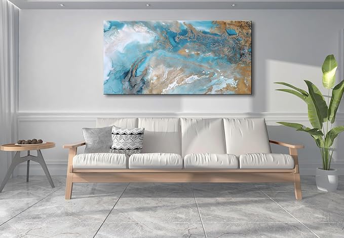 weiyiart Blue Abstract Canvas Wall Art for Living Room, Navy and Gold Fluid Marble Picture Prints, Modern Painting Artwork for Bedroom, Bathroom, Office, Home Decor 20x40 Inch