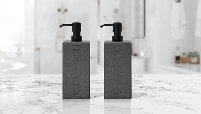 Rectangular Resin Dispenser Premium Bathroom Shampoo Conditioner Body Wash Bottle Modern Refillable Pump Design