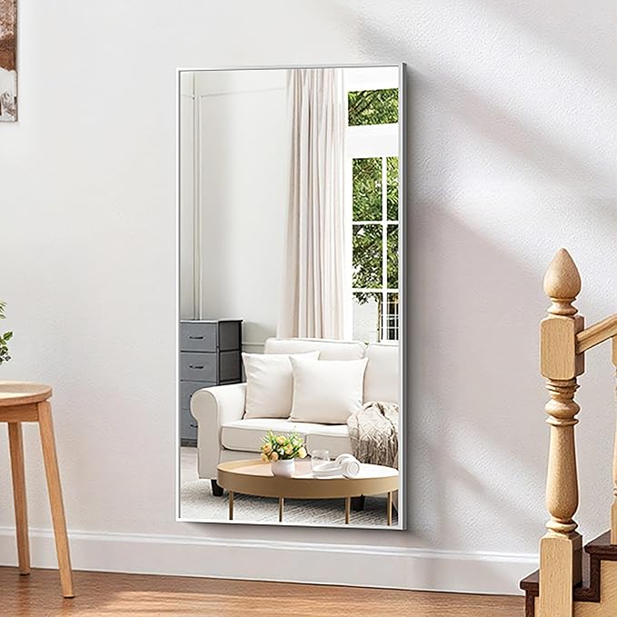KOCUUY Silver Bathroom Mirror, 48"x24" Rectangle Bathroom Mirror for Wall, HD Tempered Glass, Anti-Rust Brushed Silver Frame, Modern Design for Bathroom, Bedroom, Living Room, Entryway.