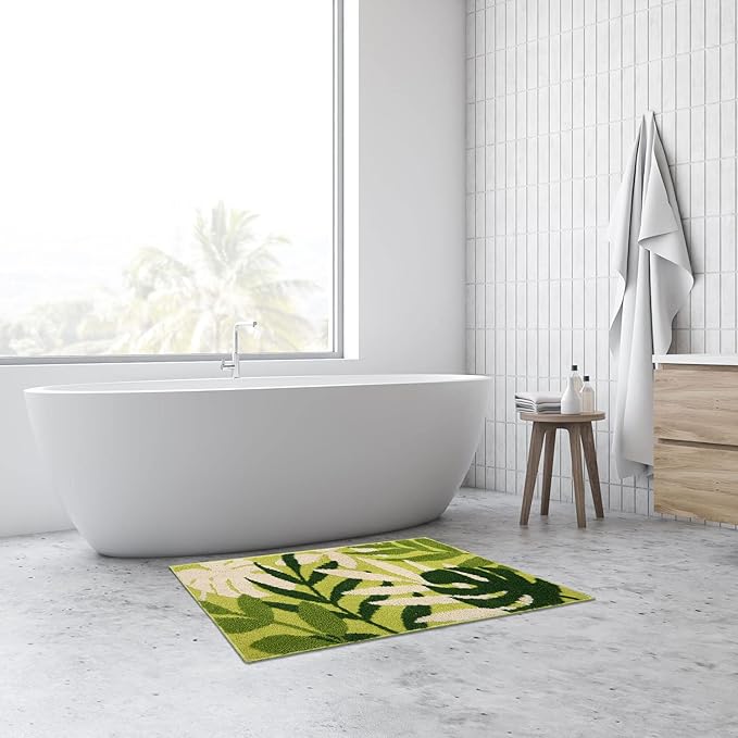 Hi Space Bathroom Rugs 31.5x19.7IN Green Leaves Bath Mat for Bathroom Non Slip Machine Washable Soft Microfiber Absorbent Cute Bath Rug Plush for Tub Shower Sink Fluffy Home Decor Accessories