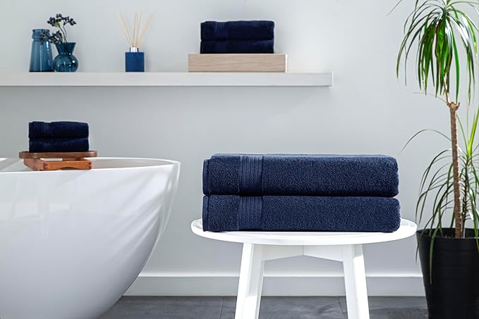 Ozdilek 2-Piece Bath Towels, 30x60 550GSM– 30x60 Inches, 100% Turkish Cotton, Luxury Quick Dry, Extra Large, Fade-Resistant, Eco-Friendly, Spa Towel, Cotton Towel (Navy Blue)
