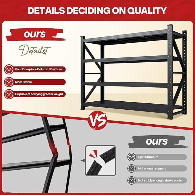 4000LBS Storage Shelves,60" W Garage Shelving Heavy Duty,4 Tier Adjustable Metal Shelving Unit,Garage Storage Shelves for Garage,Warehouse,Basement,Pantry,Kitchen,60" W x 70" Hx24 D,Black