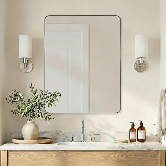 ANDY STAR Brushed Nickel Mirrors for Bathroom Sink, 24x32 Inch Bathroom Vanity Mirror with Rectangular Metal Frame-Modern Clean Design with Superior Stainless Steel Frame