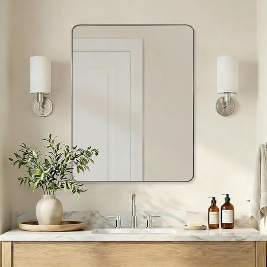 ANDY STAR Brushed Nickel Mirrors for Bathroom Sink, 28x36 Inch Bathroom Vanity Mirror with Rectangular Metal Frame-Modern Clean Design with Superior Stainless Steel Frame