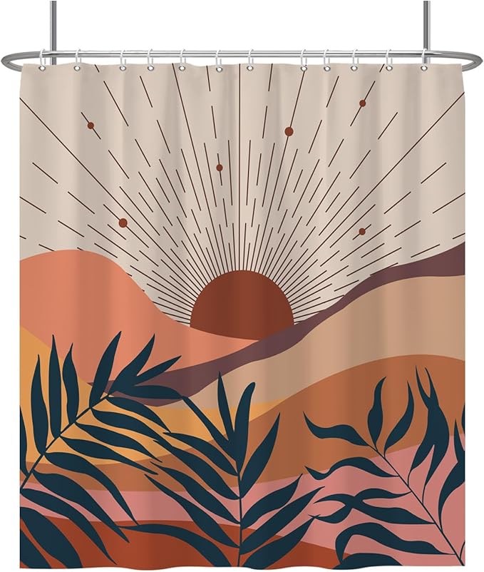 Baocicoo Boho Abstract Sun Shower Curtain Mid Century Sunrise Mountain Shower Curtain for Bathroom Minimalist Aesthetic Bathroom Decorations Waterproof Curtain for Bath with Hooks 72x78Inches