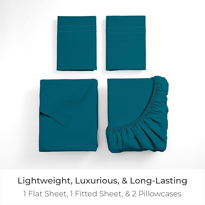 Mellanni Full Sheets Set - 4 PC Iconic Collection Bedding - Hotel Luxury, Extra Soft, Cooling Bed Sheets - Wrinkle, Fade, Stain Resistant (Full, Teal)