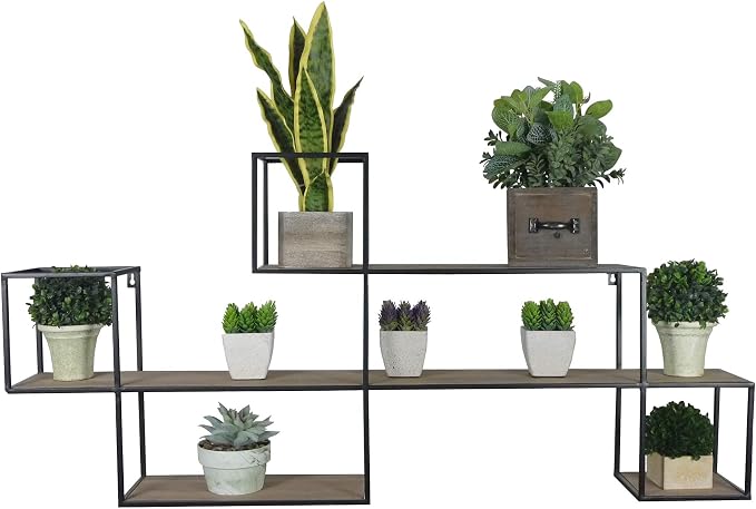 Admired By Nature 3 Tier Wall Mount Shelf, Modern Shelving Wall Mounted Organizer, Black Metal Shelf for Living Room Home Decor