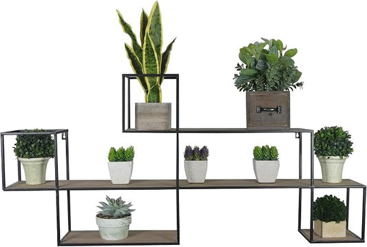 Admired By Nature 3 Tier Wall Mount Shelf, Modern Shelving Wall Mounted Organizer, Black Metal Shelf for Living Room Home Decor