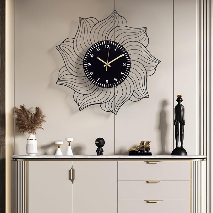 22 Inch Flower Wall Clock, Silent Non-Ticking Battery Operated Modern Decorative Metal Wall Clocks for Living Room, Bedroom, Kitchen, Office