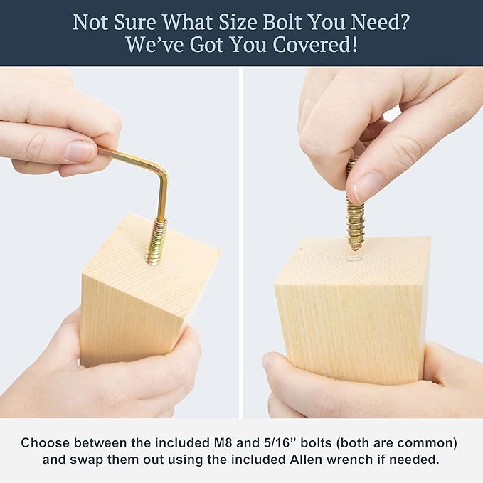 Airy Abode Premium Ash Wood Square Furniture Legs (Full Install Kit) - Pick Your Size and Color