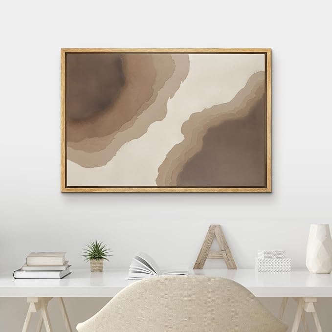 MUDECOR Framed Canvas Print Wall Art Neutral Earth Tone Abstract Flow Illustrations Minimalism Decorative Bohemian Zen for Living Room, Bedroom, Office - 16"x24" NATURAL