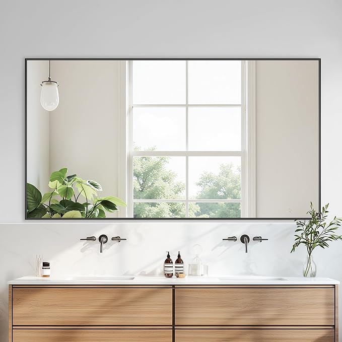 Bathroom Mirrors for Over Sink 55" x 30", Black Metal Frame Rectangle Wall Mirror, Modern Farmhouse Vanity Mirror(Horizontal/Vertical)