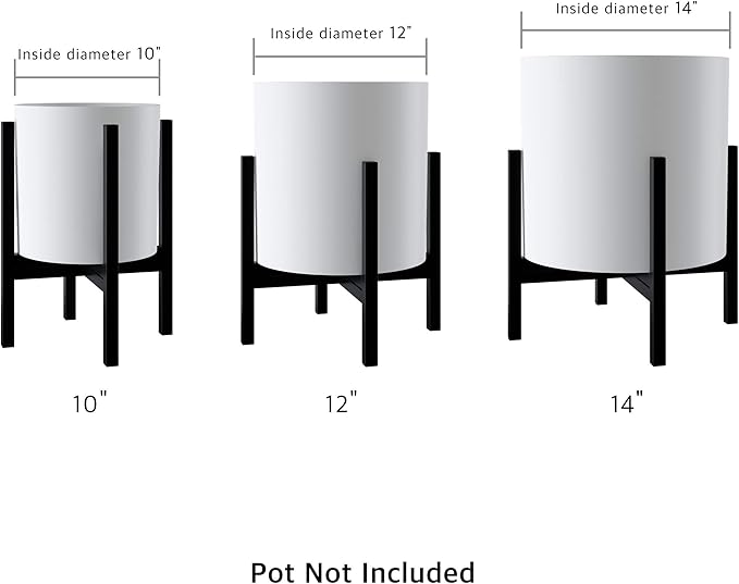 FaithLand Mid Century Plant Stand Indoor Outdoor(Plant Pot Not Included), Holds Planters with a Maximum Width of 14 Inch, Metal Planter Stand, Potted Plant Holder, Black - Width Not Adjustable