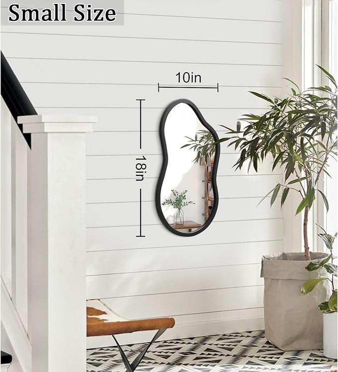 AAZZKANG Black Wall Mirror with Wood Framed Small Irregular Hanging Mirrors Modern Asymmetrical for Bedroom Living Room Entryway Bathroom Decorative 18"x10"