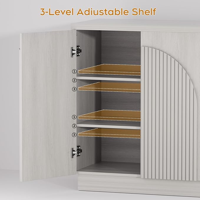 Yechen Accent Fluted Sideboard Buffet Cabinet with Arched Reeded Design Doors, Mid Century Modern Credenza Storage Cabinet with Adjustable Shelves, for Living Room Dinning, White Oak(2PCS)