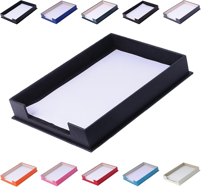 Handmade Leather Single Paper Tray – Luxury Leather Valet Tray & Desk Organizer Tray – Office Desk Accessories, Mail Organizer & Document Holder with Velvet Interior (Red)