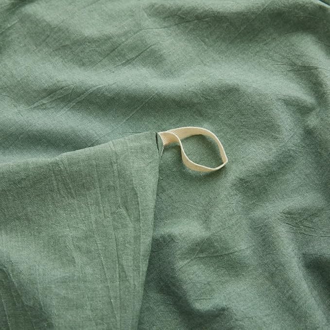 LOVQUE Duvet Cover Full Size, 100% Washed Cotton Linen Like Bedding Set with Zipper Closure (No Comforter), 80x90 Inches, Mint Green