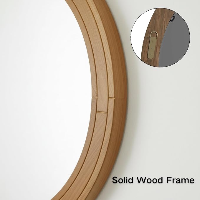 ZIYOO 30 Inch Round Wood Wall Mirror, Farmhouse Rustic Circle Mirror, Wall Mounted Decorative Mirror for Bathroom Vanity, Living Room, Entryway, Bedroom, Vanity, Hallway