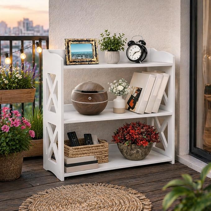 White Bookshelf, Small Bookshelf for Small Spaces, White Bookcase for Bedroom, Small Book Shelf Bedroom, Living Room and Office (White, 3 Tier)