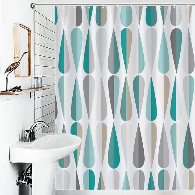 Mid Century Shower Curtain,Modern Retro with Drop Shapes Geometric 1960s Decor Bathroom Curtain Polyester Waterproof Fabric 66x72in（168x183cm）