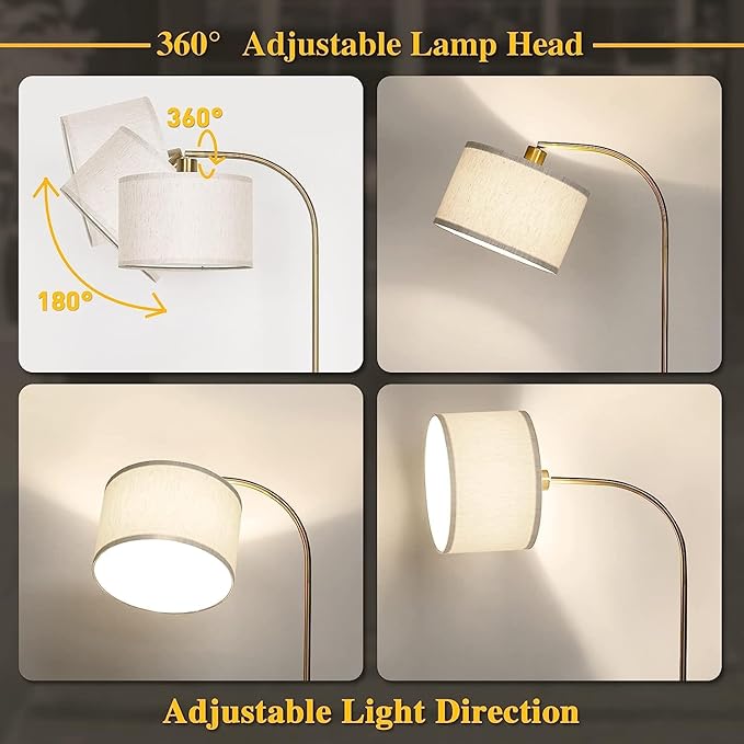 LED Floor Lamp Fully Dimmable Modern Standing Lamp Arc Floor Lamp with Adjustable Drum Shade, Tall Pole Reading Lamp Light for Living Room Bedroom Study Room, Bulb Included