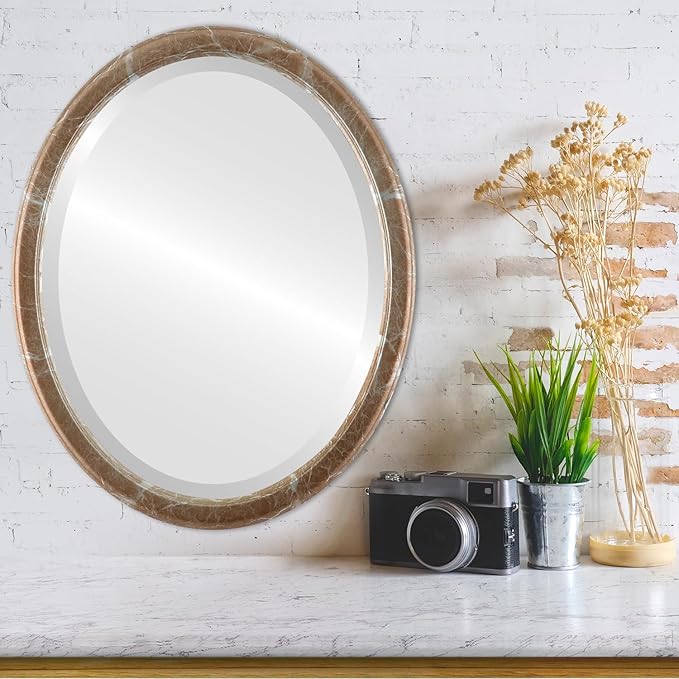 OVALCREST Oval Beveled Wall Mirror for Home Decor - Toronto Style - Champagne Silver - 22" x 18"