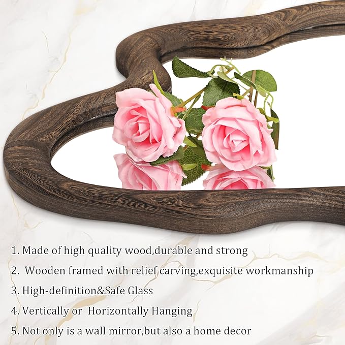 AAZZKANG Large Wall Mirror with Wooden Frame,Vintage Irregular Wall Mirror 32"x24" Asymmetrical Hanging Mirror for Bathroom Bedroom Living Room Entryway