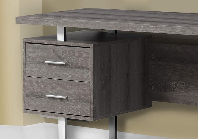 Monarch Specialties Dark Taupe Reclaimed-Look/Silver Metal Office Desk, 60-Inch