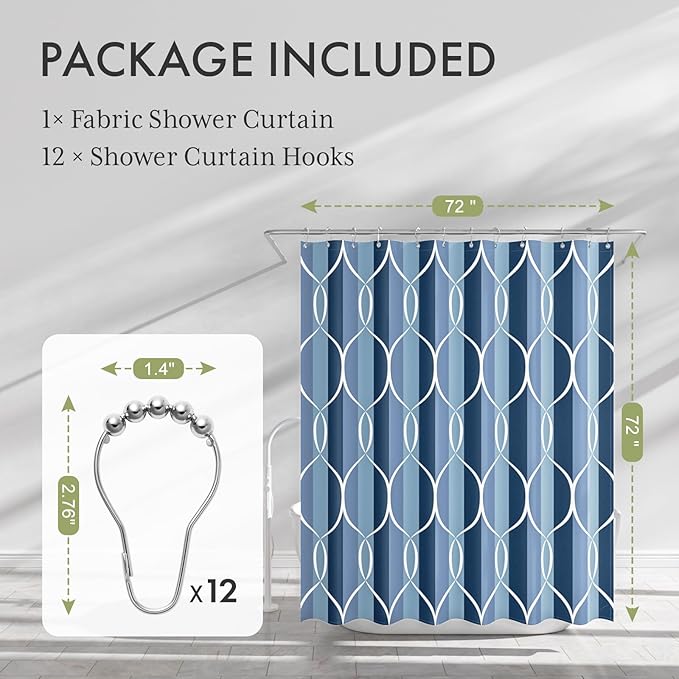 AmazerBath Shower Curtain Blue, Geometric Cloth Shower Curtain Sets with 12 Shower Curtain Hooks, Luxury Hotel Quality Washable Farmhouse Polyester Fabric Fall Bathroom Shower Curtains, 72x72 Inches