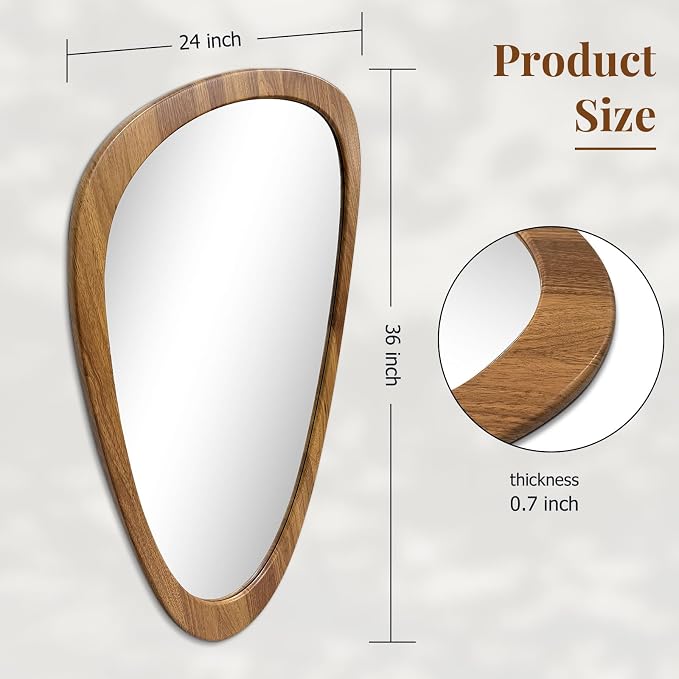 Asymmetrical Irregular Wall Mirror Mid Century Modern Framed Mirror, Abstract Decorative Decor for Entryway Bedroom Bathroom Vanity, Hanging Vertically or Horizontally, 24"x36"
