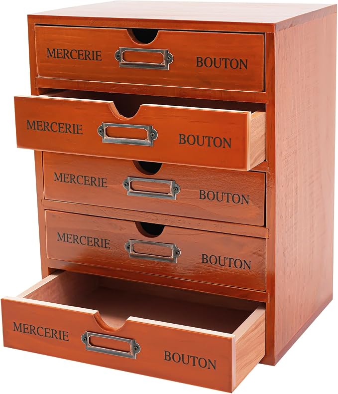 Vintage Wooden Organizer, 5 Tier Jewelry Organizer, Desk organizer, Wooden Drawer Tool, Craft Paper organizer Medicine Cabinet Organizerr with 5 Drawers, Brown