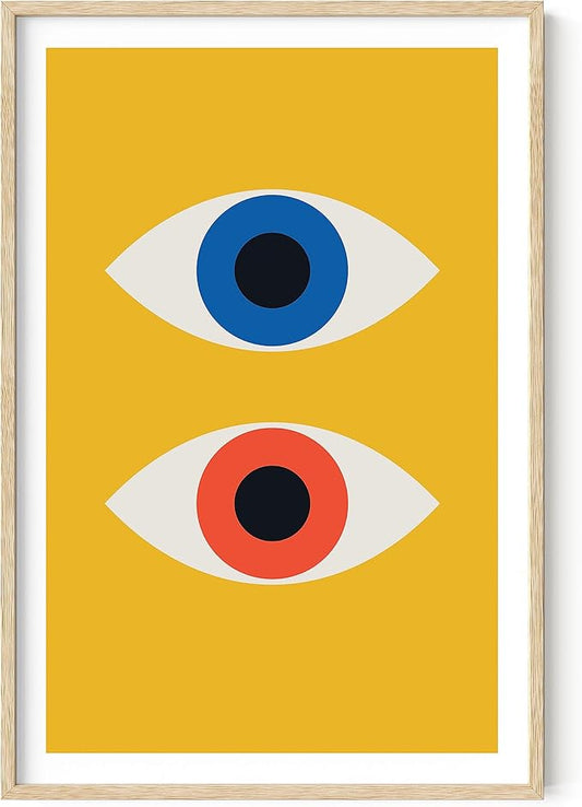 HAUS AND HUES Mid Century Modern Wall Art - Retro Evil Eye Decor, Bauhaus Geometric Wall Art (Beige Frame, 24x36)