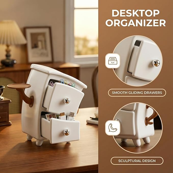 Creative Cabinet-Shaped Storage Box with Arms, Funny Decorative Organizer for Desk, Cute Mini Drawer Box for Office, Bedroom, or Living Room Decor