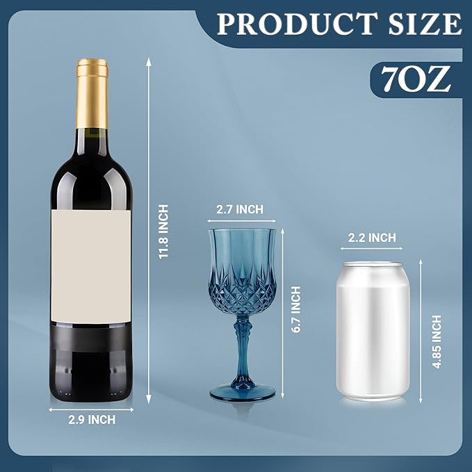Plastic Wine Glasses, Plastic Goblets Vintage Style Cordial Drinking Glasses for Valentine’s Day, Wedding Reception, Grand Event Party Supplies (24, Navy Blue)