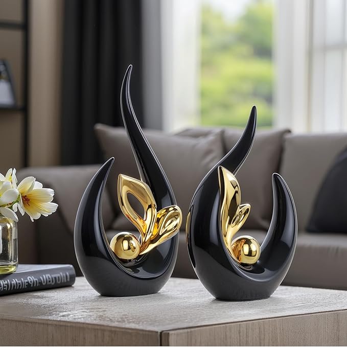 Black Gold Home Decor Accent,Abstract Ceramic Statue and Sculptures for Living Room,Mid Century Modern Decor for Desktop Bookshelf tv Stand Fireplace Coffee Table Centerpieces Decorations