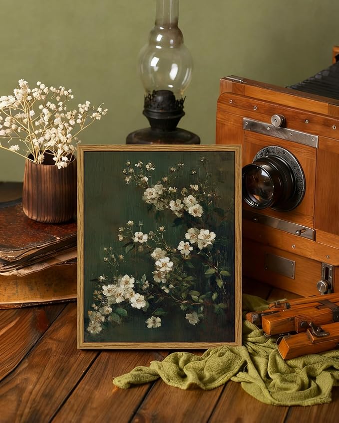 InSimSea Vintage Framed Wall Art Rainy Night Flower Branch Canvas Prints, Vintage Home Decor, Print Framed Painting Picture,For Living Room, Study, And Dining Room Wall Decor 10L x 8W