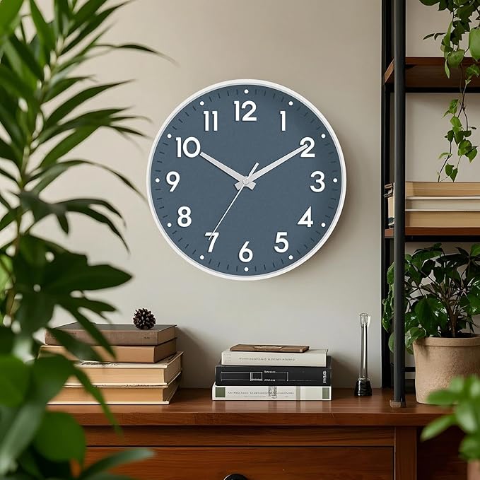 Mosewa Wall Clock 10 Inch, Battery Operated Silent Non-Ticking Modern Analog Clock Decorative for Kitchen, Bedroom, Office(Azure Blue)