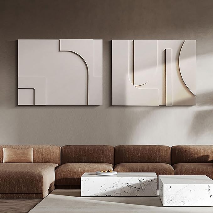 homary 2-Piece White Japandi 3D Abstract Wall Art Set – Modern Minimalist Carved Wall Sculpture for Living Room & Office (White, 27.6" W x 1.2" D x 19.7" H, Wall Art)
