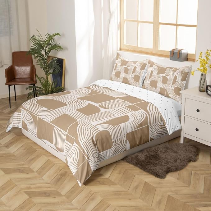 Erosebridal Mid Century Abstract Comforter Cover Full Size Bohemian Geometric Kids Duvet Cover Modern Aesthetics Striped Bedding Set For Boys Teens Adult Bedroom Decor Boho Minimalist Stripes Bed Sets