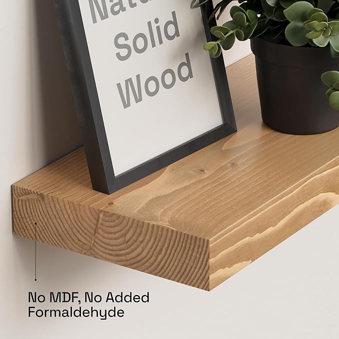 BAOBAB WORKSHOP Natural Wood Floating Shelves for Wall 12 Inch Wide, Small Wooden Shelf 12 in, Bathroom Shelves for Room Wall Mounted Kitchen Rustic, Oak Floating Shelf, 12W × 6.7D, Set of 2