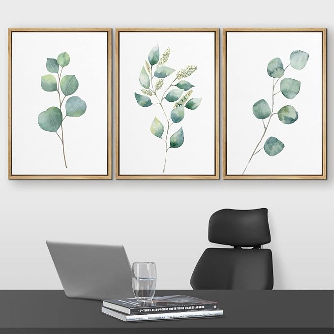wall26 Canvas Print Wall Art Set Green Watercolor Forest Leaf Collage Nature Floral Illustrations Realism Rustic Scenic Colorful Wilderness for Living Room, Bedroom, Office - 16"x24"x3 Natural