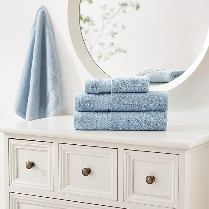 COZYART Light Blue Hand Towels for Bathroom 4 Pcs, 13x30 100% Cotton Guest Hands Towel Set Super Soft Absorbent Durable 650 GSM for Daily Use